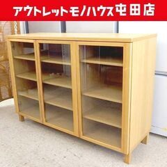 無印良品 MUJI キャビネット 幅120cm 無印良品 キャビネット 3枚扉 幅120cm タモ材 ガラス扉 サイド