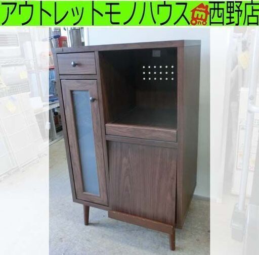 コンパクト レンジ台 幅60cm ブラウン 佐藤産業 食器棚 ミニレンジボード レンジラック 家電ラック アンティーク風 札幌 西野店