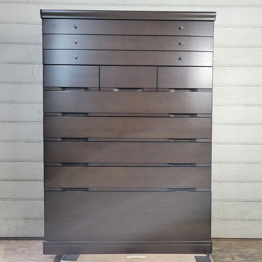 府中家具 9段 ハイチェスト キャビネット 収納 タンス ダークブラウン 24i菊E