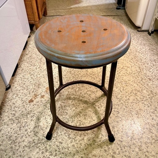 【池上店】在庫2点　スツール　wood stool iron industrial vintage antique アイアン　インダストリアル　木製　無垢材　無垢　 　検　オールドメゾン　old Maison チーク　teak ビンテージ