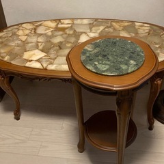 アンティーク 猫脚 大理石ローテーブル& サイドテーブル