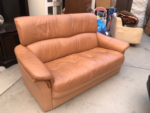 浜本工芸 本革ソファ ライトブラウン150cm×80cm×高さ85cm