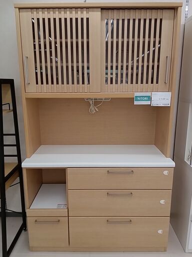 ★ジモティ割あり★ NITORI レンジボード ナチュラル木目×ホワイト W120×D50×H200 クリーニング済み TC5143