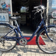 マットブルーの26インチ のママチャリ