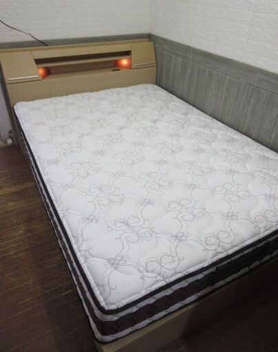 stp-2851　フランスベッド　ダブルベッド　棚付き　引き出し付き　収納付き　コンセント　照明　ライト付き　木製　ブラウン　ナチュラル　ベッド　マットレス　寝具　すのこ　ダブルサイズ　ダブル宮つき　アンネルベッド　錦之堂インターナショナル