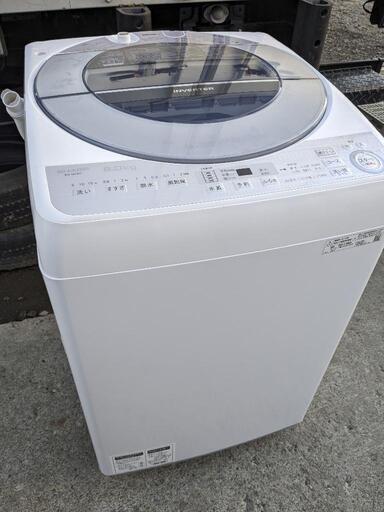シャープ　8kg　全自動洗濯機　ES-GV8C　インバーター　穴なしステンレス槽　10分洗濯　大容量　風乾燥