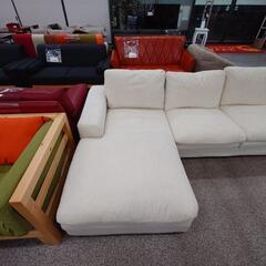 【カウチソファ】カウチソファ ACTUS 日本フクラ TORINO 3人掛けソファ ファブリック:ホワイト