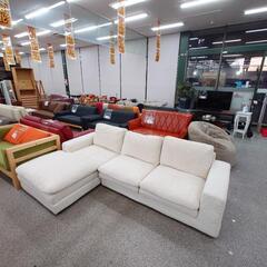 【カウチソファ】カウチソファ ACTUS 日本フクラ TORINO 3人掛けソファ ファブリック:ホワイト