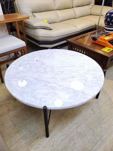 大理石テーブル ラウンド 円形 マーブルテーブル 直径90㎝■幅95×奥行95×高さ36.5cm■近隣配送無料 買取帝国 朝霞店