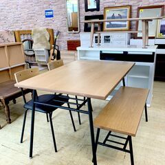 ダイニング4点セット (テーブル1点・チェア2点・ベンチ1点