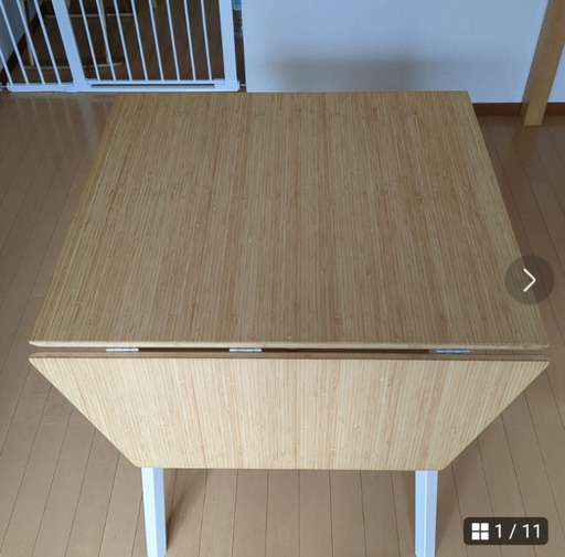 IKEA PS 2012 ドロップリーフテーブル　竹ホワイトダイニングテテーブル