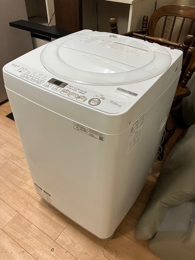【引取】SHARP シャープ 洗濯機 7kg ES-KS70V-W 2019年製 動作確認済み 取扱説明書付き