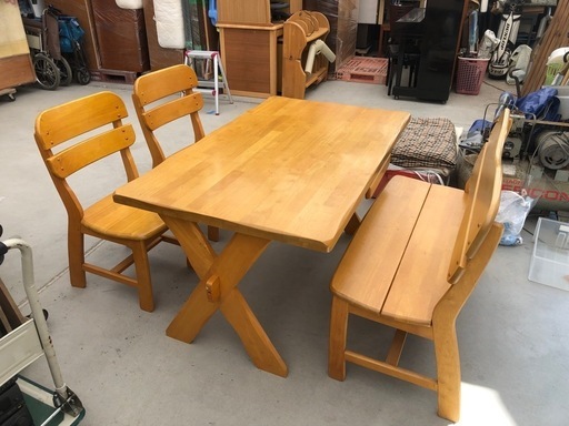 木製ダイニングセット ナチュラル テーブル+チェア2+ベンチ テーブルサイズ80cm×135cm