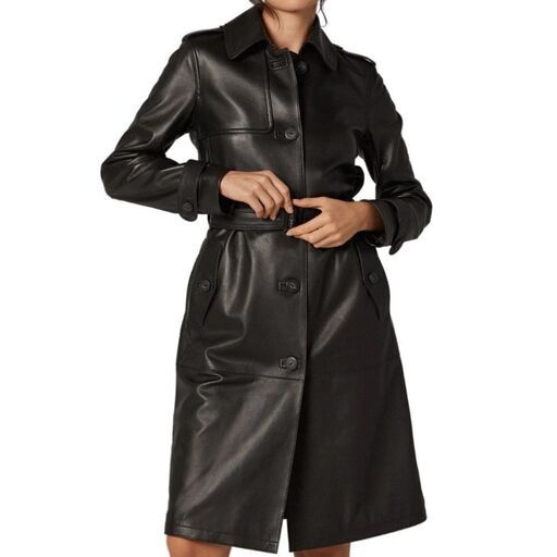 ROPE' 羊革 金ボタン ラムレザー トレンチコート ベルト ブラック M 羊