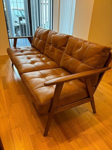 フジシ ハリス 天然木 ソファ オットマン付き 3人掛け 家具 Ma2076