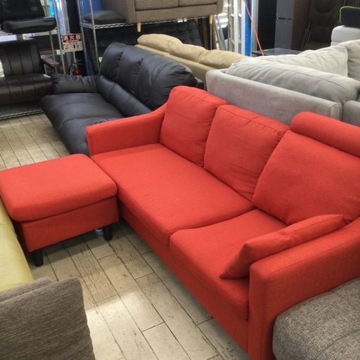 2Pソファ  オットマン付き　参考価格¥39,800円　ビタミンカラーでお部屋を明るく　　オレンジカラー　No.1002