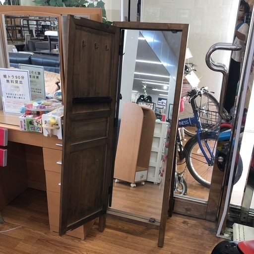 収納付きドアミラー　スタンドタイプ　キズ有り　ブラウン