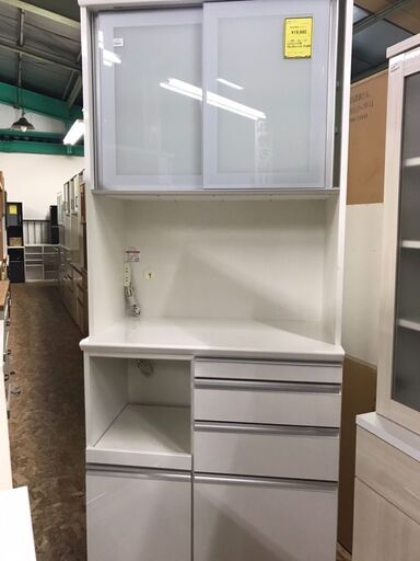 松田家具 レンジボード キッチンボード 食器棚 白色家具 カップボード