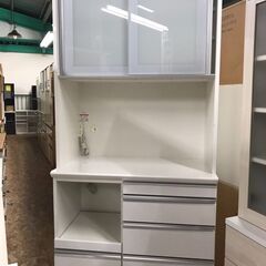 松田家具 レンジボード キッチンボード 食器棚 白色家具 カップボード