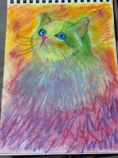 パステル画　A4スケッチブック　猫　絵　アート