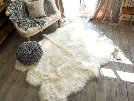 本物の長毛 ムートン ラグ ニュージーランド産 上質羊皮使用 ＜140ｘ180cm＞開封のみ新品同様