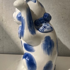 九谷焼 招き猫 青磁 猫置物