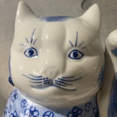 九谷焼 招き猫 青磁 猫置物