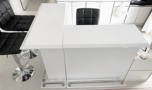 日本製 L字型カウンターテーブル ホワイト  100cm＋125cmセット
