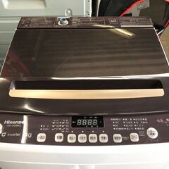 【FU1008】★ハイセンス 全自動 洗濯機 8kg ホワイト/ブラウン HW-DG80C インバーター搭載 激流洗浄 シャワー水流 ガラス蓋 スリム