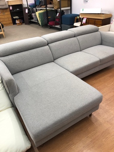 【店頭受け渡し】（275）L字型カウチソファー（グレー）中古品