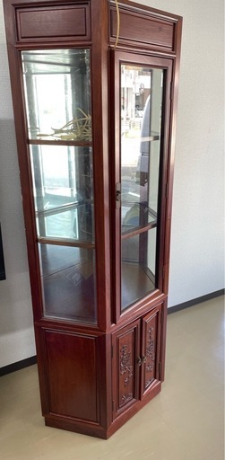 木製ガラスケース 3段棚付き ダークブラウン
