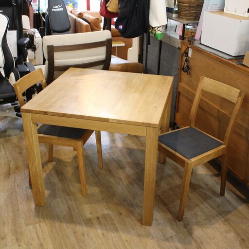 855)【美品】無印良品 ダイニング3点セット 木製テーブル 引出付 オーク材 ナチュラル 2022年製