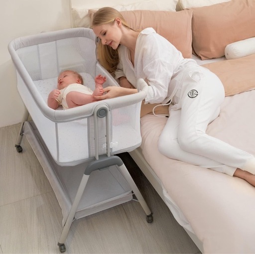 新品未使用 ANGELBLISS ベビーベッド 高さ調節可能 添い寝 乳児用ベッド 新生児用 ポータブル ベビーベッド 収納バスケット キャスター付き 持ち運び便利 組み立て簡単