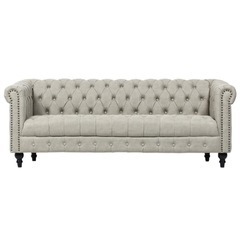 美品』ライトグレーPUレザーコンパクトチェスターフィールド3シーター