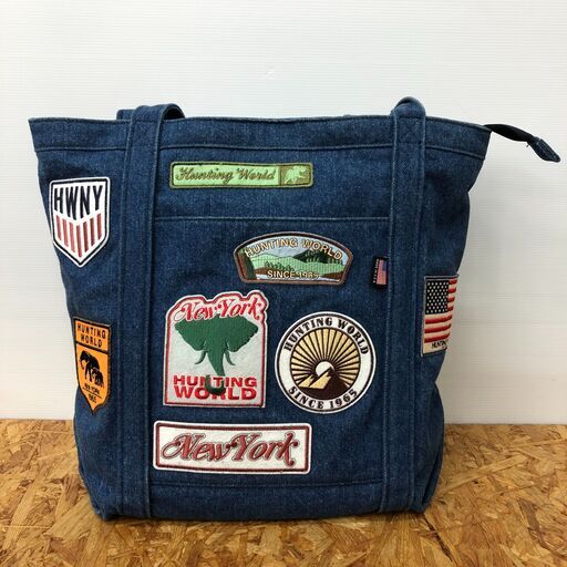 【679】トートバッグ ハンティング・ワールド デニムワッペン ブルー（W42cm×H35cm×D16cm）