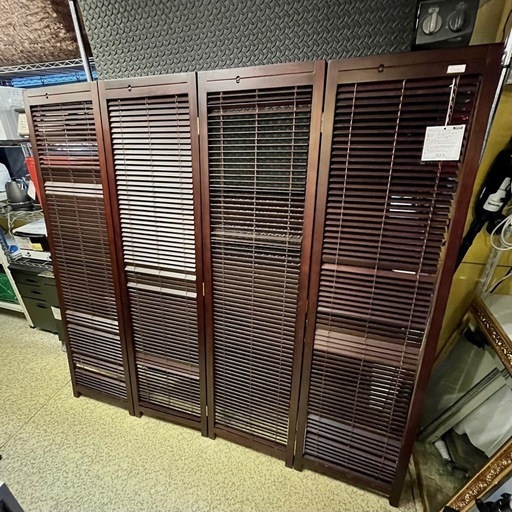 【池上店】 弘益 KOEKI 衝立4連 ブラインド 採光 衝立 間仕切  パーテーション 間仕切り 仕切り 和風 レトロ ブラウン