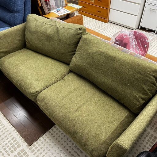 カウチソファ 三人掛け グリーン 脚欠品