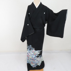 本加賀友禅 黒留袖 寺西一紘 作家物 花柄 正絹 袷 広衿 比翼