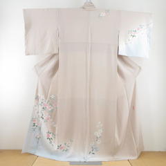 本加賀友禅 訪問着 河江真百美 枝花文様 灰薄紫色 作家物 落款入 正絹 袷 広衿 紋なし フォーマル 本場加賀友禅染 身丈161cm 本加賀友禅 訪問着 河江真百美 枝花文様 灰薄紫色 作家