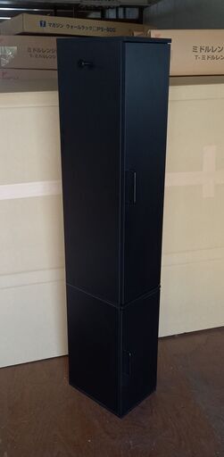 未使用訳あり スリムで機能的なすきま収納ラック　幅27　ブラック　キッチンストッカー　黒　スリム　薄型　棚　ミラー付き　隙間収納