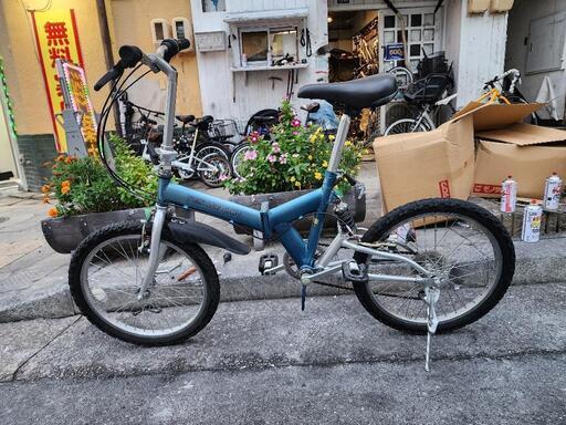 折りたたみ自転車　２０インチ　６変速　青　配達可能