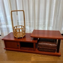 床の間 飾り棚 昭和レトロテレビ台 和風棚 (ケヤキ色)