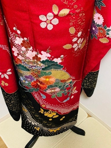 振袖フルセット 花扇 松竹梅 金通し 金銀彩 赤紫 正絹