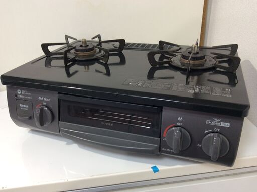 JT9628【RINNAI/リンナイ ガスコンロ LPガス】美品 2023年製 RT35NJH 家電 キッチン レンジ ガステーブル 左側強火 クリスタルコート