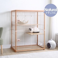 猫 ケージ キャットケージ 木製フレーム 2段 ハンモック付き