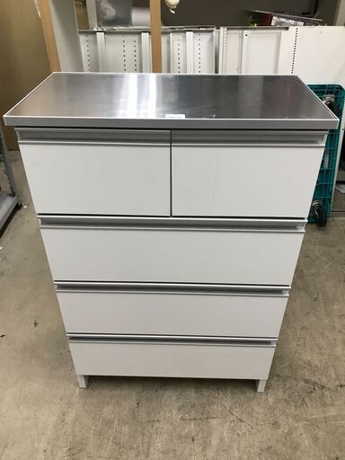 家具の大丸 キッチンカウンター ステンレス天板 ホワイト　幅60　レンジ台 カウンター おしゃれ チェスト　収納　クリーニング済 堺市 石津【ジャングルジャングルサカイ石津店】