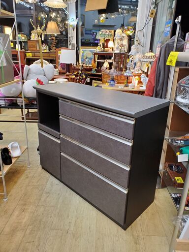 松田家具 キッチンカウンター 幅118cm ソフトクローズ ダークグレー 食器棚 レンジ台 レンジボード 奥行49㎝ 高さ95㎝★近隣配送無料 買取帝国 朝霞店