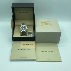 a0913601 バーバリー BURBERRY クロノグラフ 動作OK 腕時計 BU2304 黒文字盤 クオーツ 箱付き デイト 中古品