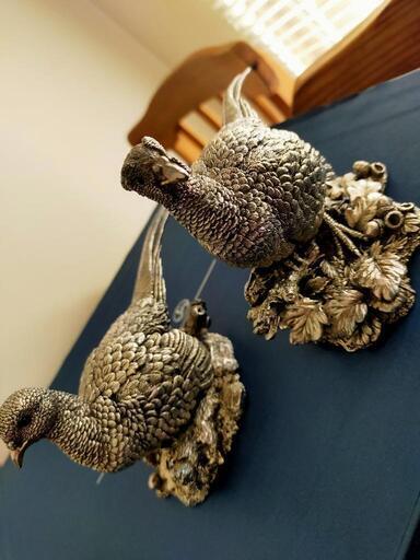 置物、オブジェ Comyns Cock \u0026 Hen Pheasant Hallmarket Fine Silver (Filled) and Goldsmiths 1993