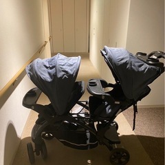 KATOJIベビーカー 二人でゴーDX（デニム）レインカバー付